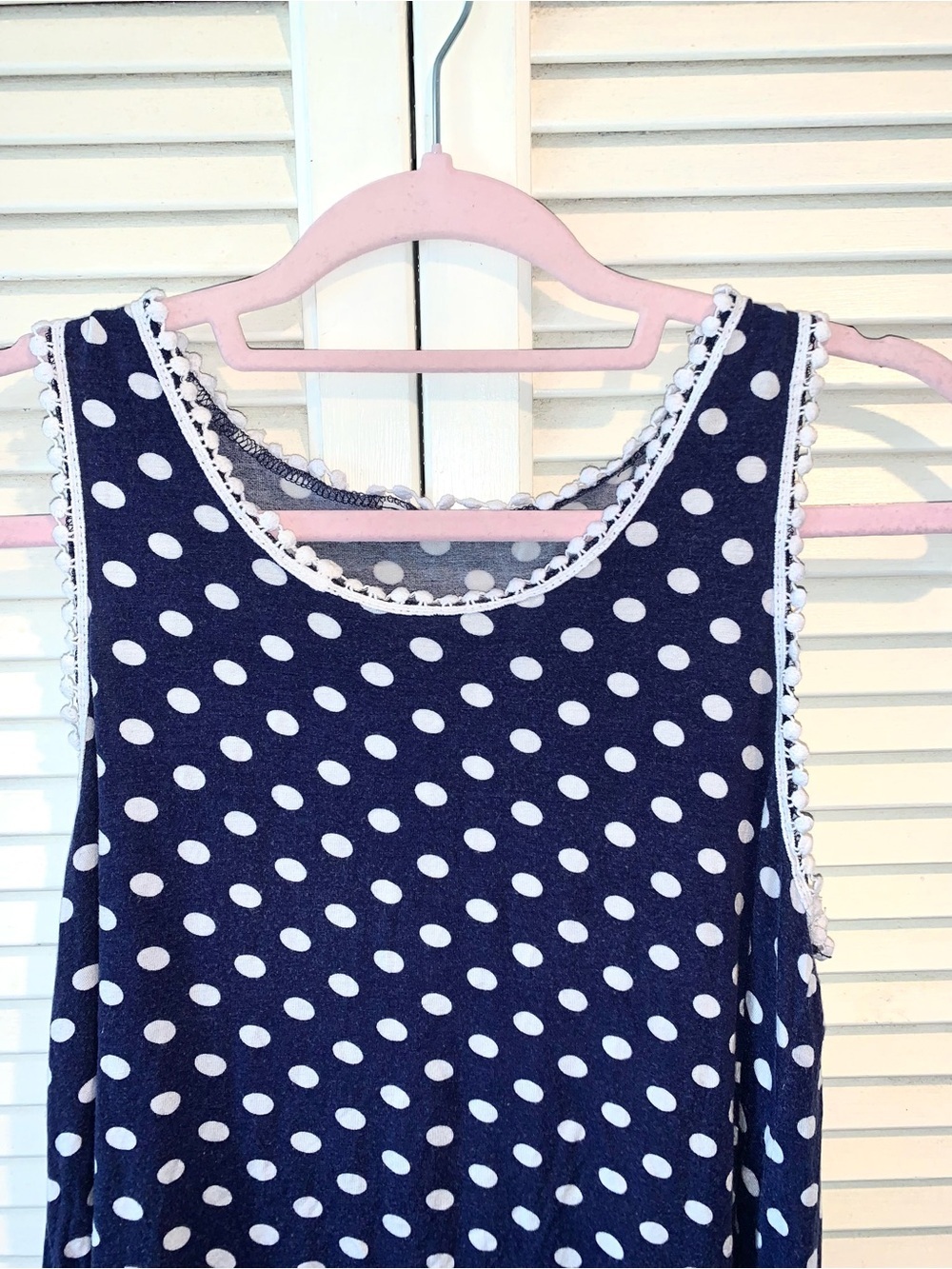 Bombom Navy blue and white polka dot sleeveless blouse Small - Picture 2 of 5
